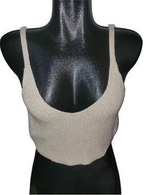 BP Nordstrom Cream Ribbed Knit Scoop Neck Cropped Tank Top Size M